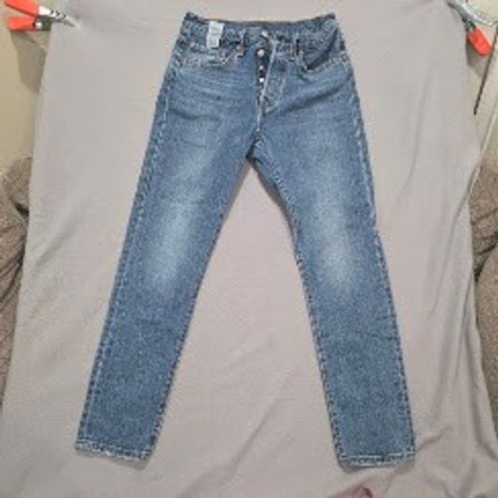 Levis 501 Skinny Jeans Womens 26x28 Medium Wash Blue High Rise Button Fly Denim